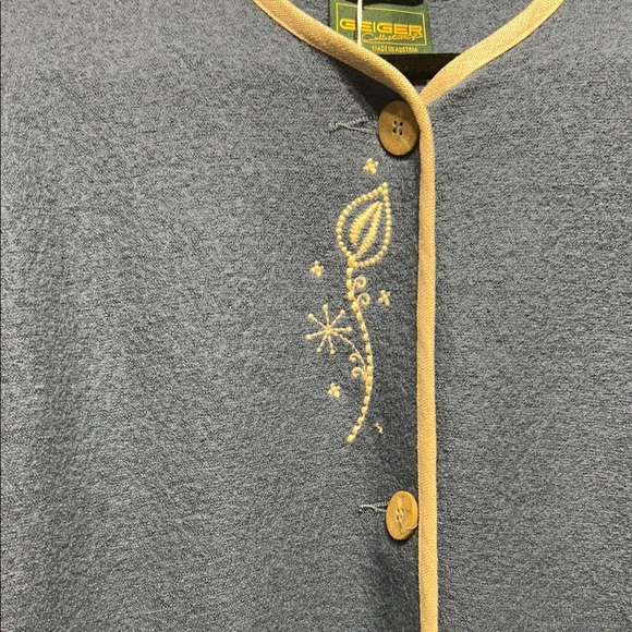 Geiger of Austria Blue Boiled Wool Cardigan with Embroidered Details - Picture 2 of 4